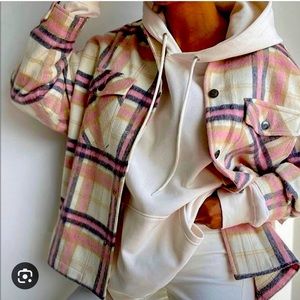 Zara oversized brushed pink plaid shacket.